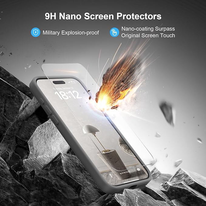 Magnetic for iPhone 15 Pro Case, Compatible with MagSafe, with 9H Nano Screen Protectors, Full Camera Protection, Silicone Shockproof Microfiber Lining Phone Case 6.1", Space Gray