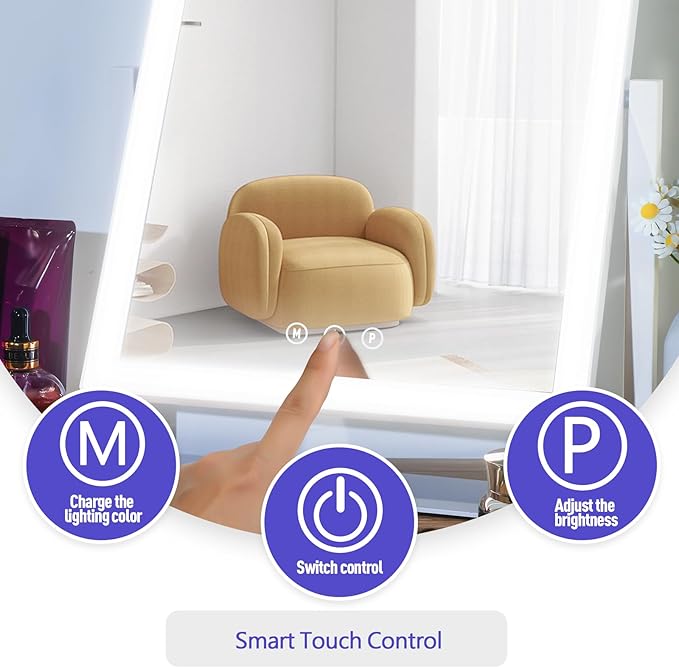 Lighted Makeup Mirror, Hollywood Vanity Mirror with 5X Magnification Mirror, 360°Rotation Touch Control, 3 Color Lighting for Desks Bedroom Dressing Room, Small