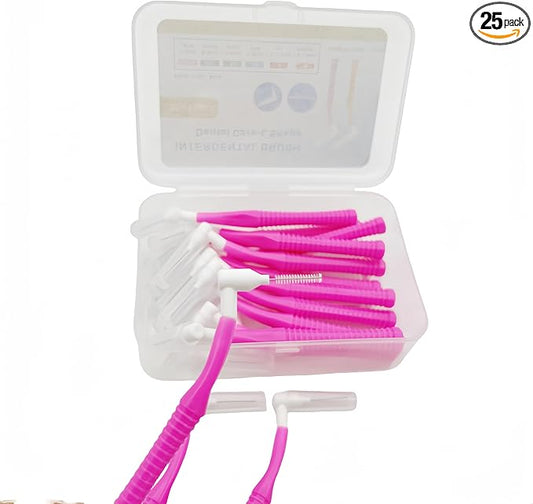 L Angle Reusable Braces Dental Brush Flosser for Cleaner Interdental Brush Toothpick Dental Tooth Flossing Head Oral Cleaners Cleaning Tool (0.6mm Pink, Normal)