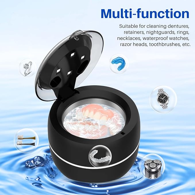 Voraiya Ultrasonic Retainer Cleaner 45kHz Retainer Cleaning Denture Pod Ultrasonic Cleaner Machine, Ultrasonic Machine for Aligner, Retainers, Mouth Guards, Night Guards, Dental Trays Braces