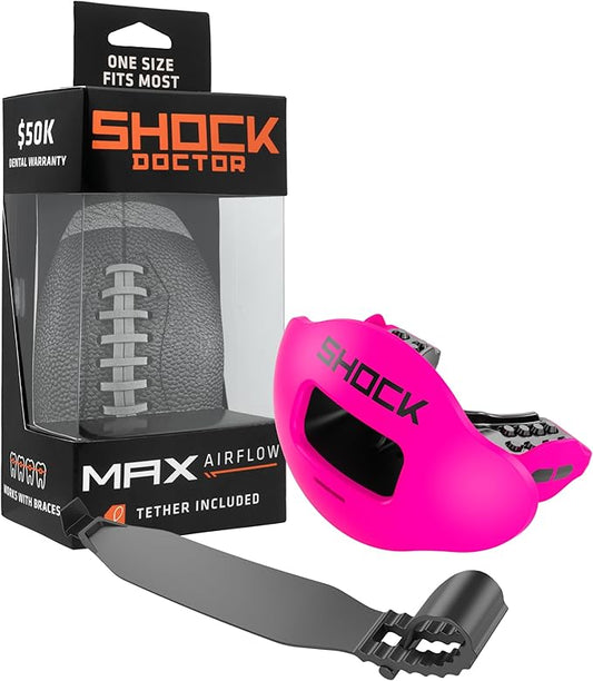 Shock Doctor Lip Guard, Adult and Youth Mouth Guard Football with Strap, Breathable Wide Opening Football Mouthpiece for Youth and Adults OSFA, Shock Doctor Mouth Guards, Max Airflow