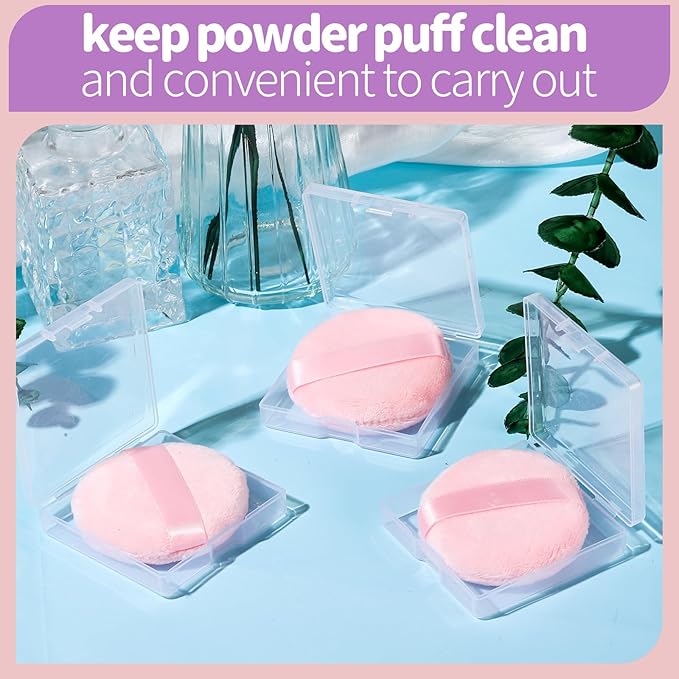 Teenitor 3Pcs Pink Powder Puff, 2.36 Inch Setting Puff for Face Powder, Soft Applicator for Loose Pressed Powder, Small Makeup Puff With 3 Cases