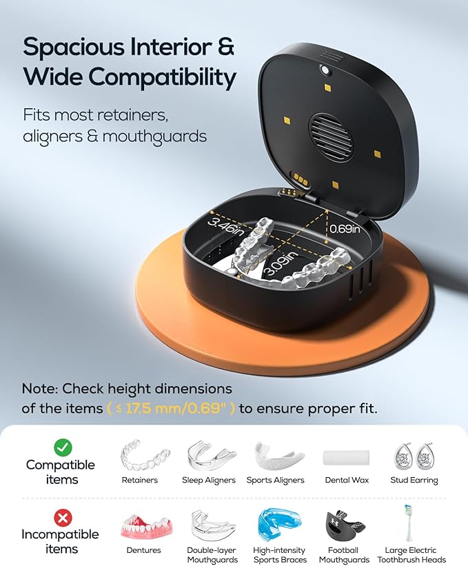 Nulaxy UVC Retainer Case with Fan, Magnetic Closure Aligner Case Includes Vent Holes and Mirror, Portable Retainer Box with Removal Tool and Brush Compatible with Invisalign Retainer Slim Aligner