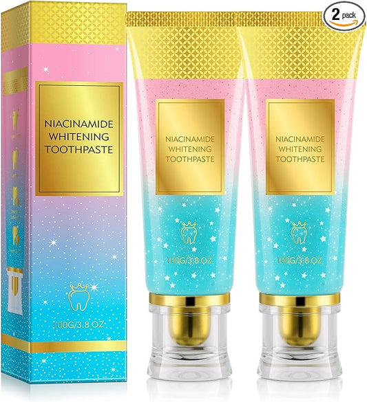 2 Pack Niacinamide Whitening Toothpaste for Radiant Smile – Gentle Stain Removal, Fresh Breath, Deep Cleaning & Gum Protection – Niacinamide Toothpaste for Daily Use – Lasting Mint Flavor – 3.5oz Tube