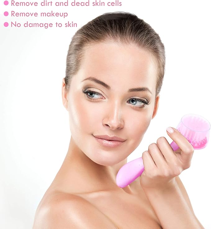 3 Pieces Facial Cleansing Brush Acrylic Handle Face Scrubbers Soft Bristle Exfoliator Cleaner Brush Scrub Exfoliating Facial Scrubber for Face Care Makeup Skincare Removal(Pink)