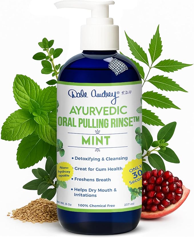 Dale Audrey Ayurvedic Nano Hydroxyapatite Oil Pulling for Teeth and Gum | Refreshing Cinnamon and Mint Flavored Organic Mouthwash Oral Rinse | Teeth Whitening Mouthwash for Fresh Breath (Mint, 8 oz)