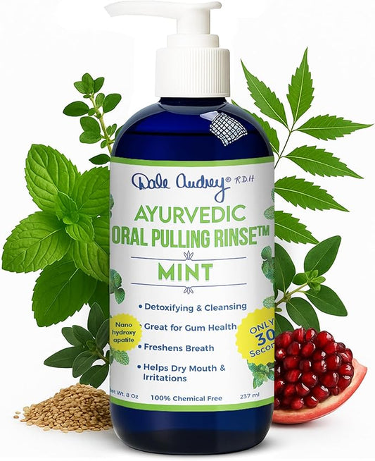 Dale Audrey Ayurvedic Nano Hydroxyapatite Oil Pulling for Teeth and Gum | Refreshing Cinnamon and Mint Flavored Organic Mouthwash Oral Rinse | Teeth Whitening Mouthwash for Fresh Breath (Mint, 8 oz)