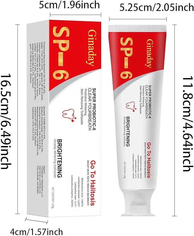 2 Pcs SP-6 Brightening Probiotic Toothpaste,Deep Cleaning Care Fresh Breath SP-6 Ultra Whitening Toothpaste.