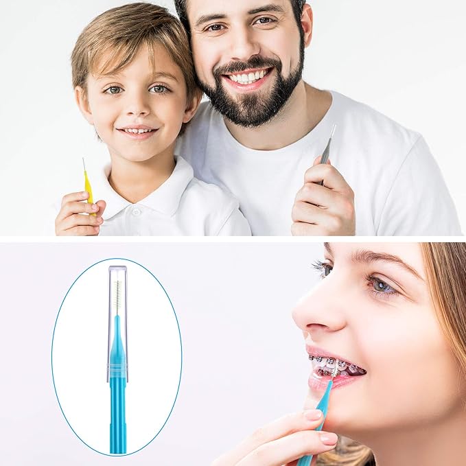 100 Pieces Braces Brush for Cleaner Interdental Brush Toothpick Dental Flossing Head Oral Hygiene Flosser Tooth Cleaning Tool (Light Blue, Yellow, Gray, Purple, Green)
