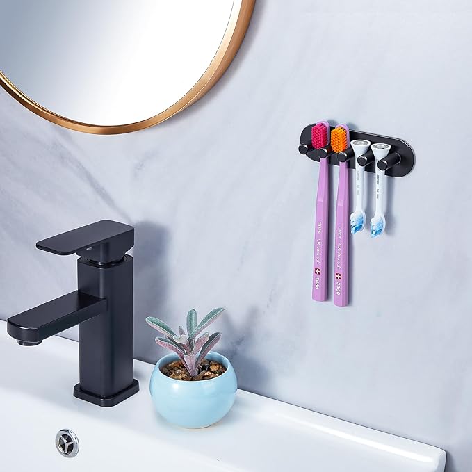 Electric Toothbrush Head Holder, Toothbrush Holders Wall Mounted, Adhesive Tooth Brush Head Holder Organiser, Electric Toothbrushs Holder, Shower Tooth Brushing Holder (Black, Large)