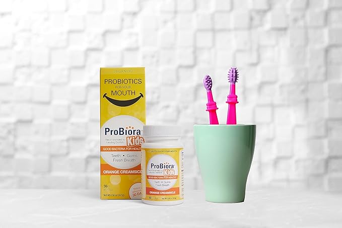 ProBiora Kids Oral-Care Chewable Probiotic Tablets | Probiotic Supplement Designed Specifically for Kids | Healthier Teeth & Gums | Fresher Breath | Whiter Teeth (30 Count, Orange)