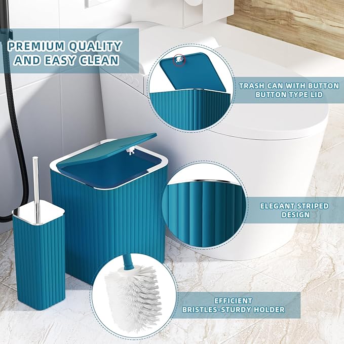 Bathroom Accessories Set - 26PC Gorgeous Teal Bathroom Set, Bathroom Accessory Set, Shower Curtain Set with Bathtub Mats for Shower Tub, Trash Can & Soap Dispenser