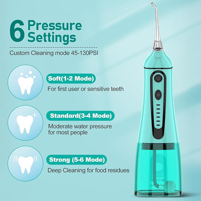 Water Dental Pik Flosser,Grinest 7 Modes Rechargeable Water Dental Picks for Teeth Cleaning Cordless Oral Irrigator Portable IPX7 Waterproof Tooth flossers for Home Travel-Green
