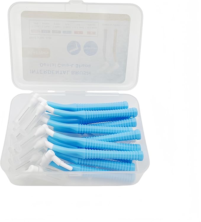 L Angled Reusable Braces Dental Brush Flosser - Cleaner Interdental Brush Toothpick Dental Tooth Flossing Head Oral Cleaners (0.9mm Blue, Normal)
