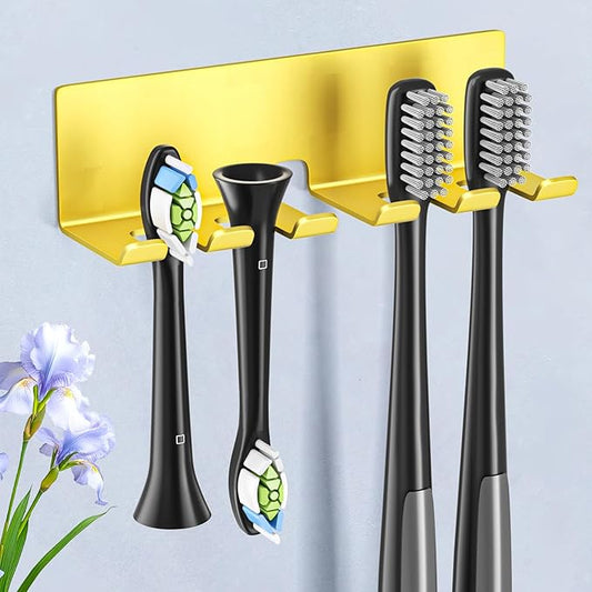 Electric Toothbrush Head Holder, Toothbrush Holders Wall Mounted, Electric Toothbrushs Holder, Bathroom Shower Tooth Brushing Holder, Tooth Brush Head Holder Organiser (Gold, Large)