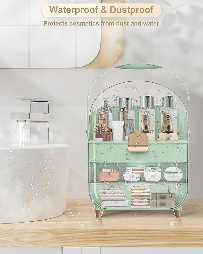 Makeup Organizer Countertop, Skincare Holder Bathroom Counter Organizer, Storage Box Cosmetic Display Cases, Teen Girl Gifts Make up Organizers for Vanity, Dresser (Green)