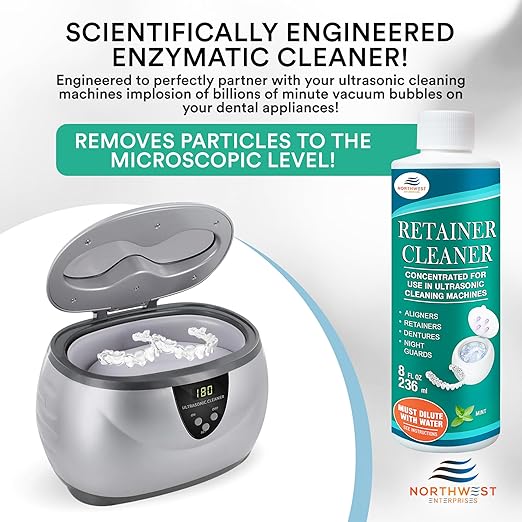 Ultrasonic Retainer Cleaner Solution Concentrate - Ultrasonic Denture Cleaner for Ultrasonic Machines - Cleans Mouthguards, Invisalign, and Nightguards - Updated Formula (Mint) (16 Ounces)