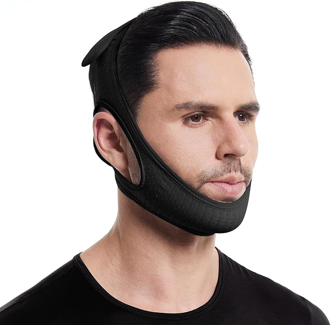 Anti Snoring Chin Strap, Comfortable Chin Strap for Sleeping Anti Snore Chin Strap, Adjustable and Breathable Jaw Strap for Sleep for Men or Women, Non-Stick Hair Anti Snoring Devices, Black