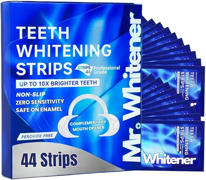 Teeth Whitening Strips, Professional Tooth Whitening Kits: 44 Strips 22 Packs Teeth Whitening Strips, Dentist-Approved, Peroxide-Free, Enamel Safe, Sensitivity Free Formula