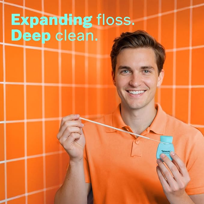 PuffClean Expanding Dental Floss, Natural Beeswax Coating — Expands When Wet, Smooth Glide, Gentle on Gums, Mint + Xylitol Freshness, 3-Pack (55 yd Each)