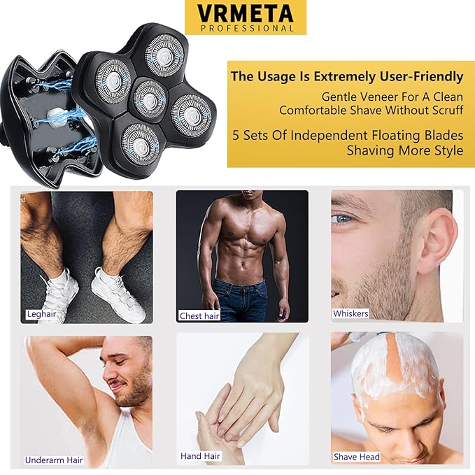 5D Floating Replacement Shaver Heads for Bald Men Universal Sharp Blades Head shavers for Rotary Electric Shavers (5D Black)