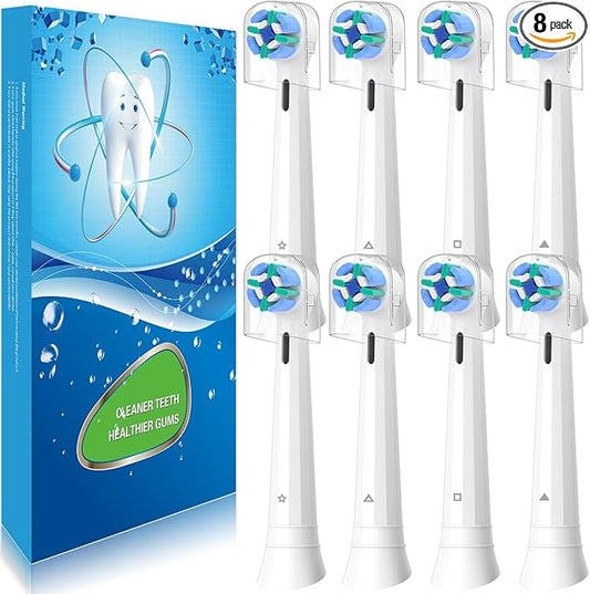8 Pack Replacement Toothbrush Heads Compatible with Oral B iO, Brush Heads for Oral-B iO 2/3/4/5/6/7/8/9/10/7G Series, with Covers, White