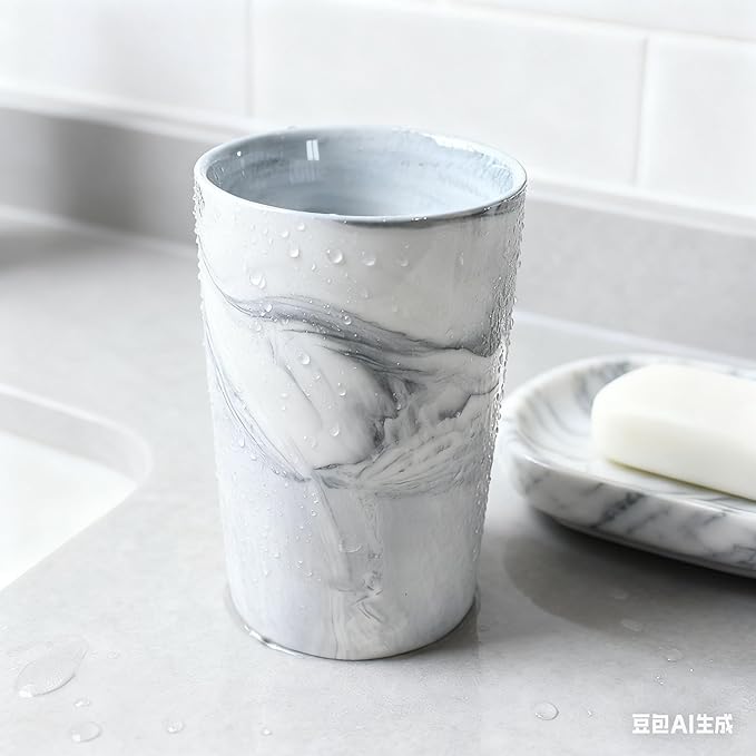 Marble Toothbrush Holder - 2 Ceramic Toothbrush Holders, Suitable for use in The Bathroom, Modern Bathroom Toothbrush and Toothpaste Set, Bathroom countertop Storage Organizer。