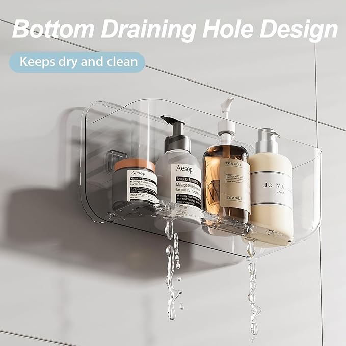 Wall Mounted Storage Organizer Bins Organizing Shelf Basket Clear Plastic Makeup Organizer Adhesive Hanging Bin Fridge Organizer for Bathroom,Kitchen,Cabinet,Pantry,Countertops (XL+L)