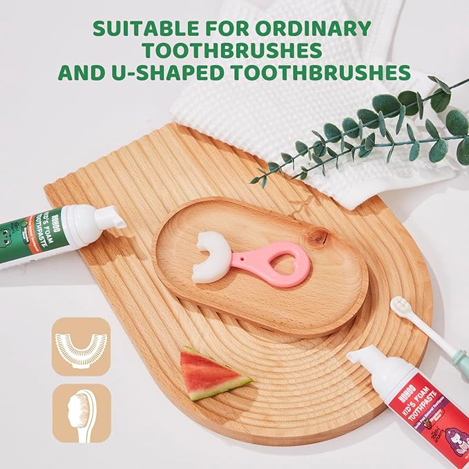 NOHOO Fluoride Free Foam Toothpaste Kids Fruit Flavour,Natural Training Toothpaste for Baby Toddler Children Oral Cleaning and Cavity Protection(Strawberry + Watermelon)