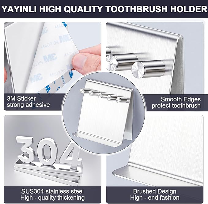 Electric Toothbrush Head Holder, Tabletop or Self Adhesive Tooth Brushing Holder, Bathroom Wall Mounted Shower Toothbrush Holders, Tooth Brush Head Storage Organiser (Silver, Large)