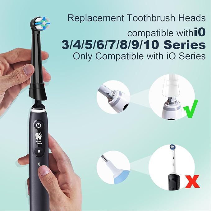Replacement Toothbrush Heads Compatible with Oral B iO Series 2/3/4/5/6/7/8/9/10 Electric Toothbrush,Round Brush Heads for Gentle Gum Care & Deep Cleaning,Black