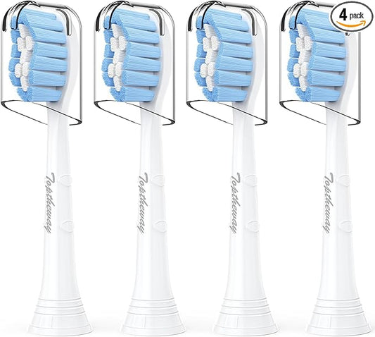 Toptheway Extra Soft Replacement Toothbrush Heads for Sensitive Teeth Compatible with Philips Sonicare Optimal Gum Care 4100 5100 and More Click-on Toothbrush Handles, 4 Pack