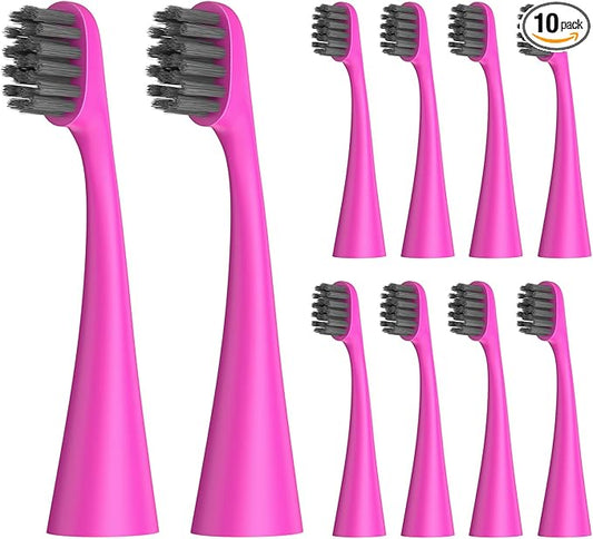 Replacement Toothbrush Heads Compatiable with Burst Kids Electric Toothbrush, Soft Charcoal Bristles for Gentle on Gum and Deep Cleaning, Pack of 10, Pink