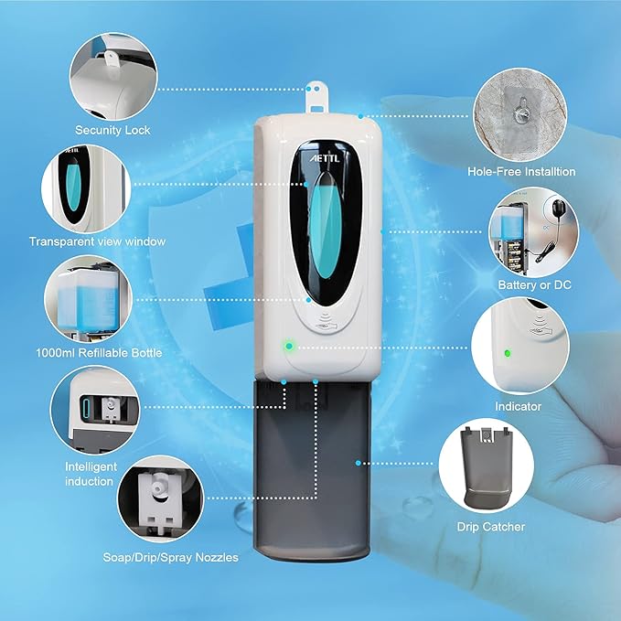 Touchless Automatic Foaming Hand Soap Dispenser Wall Mount, Motion Sensor Foam Liquid Refill Bottle Sanitizer Dispensing for Bathroom Kitchen Home Farmhouse Station 1306-s