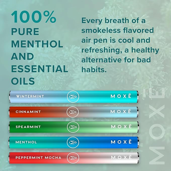 MOXE Natural Variety 5 Pack | Non-Electric Air Inhalers - Oral Fixation | Aromatherapy Scents for Relaxation & Focus | Menthol, Cinnamint, Peppermint Mocha, Wintermint