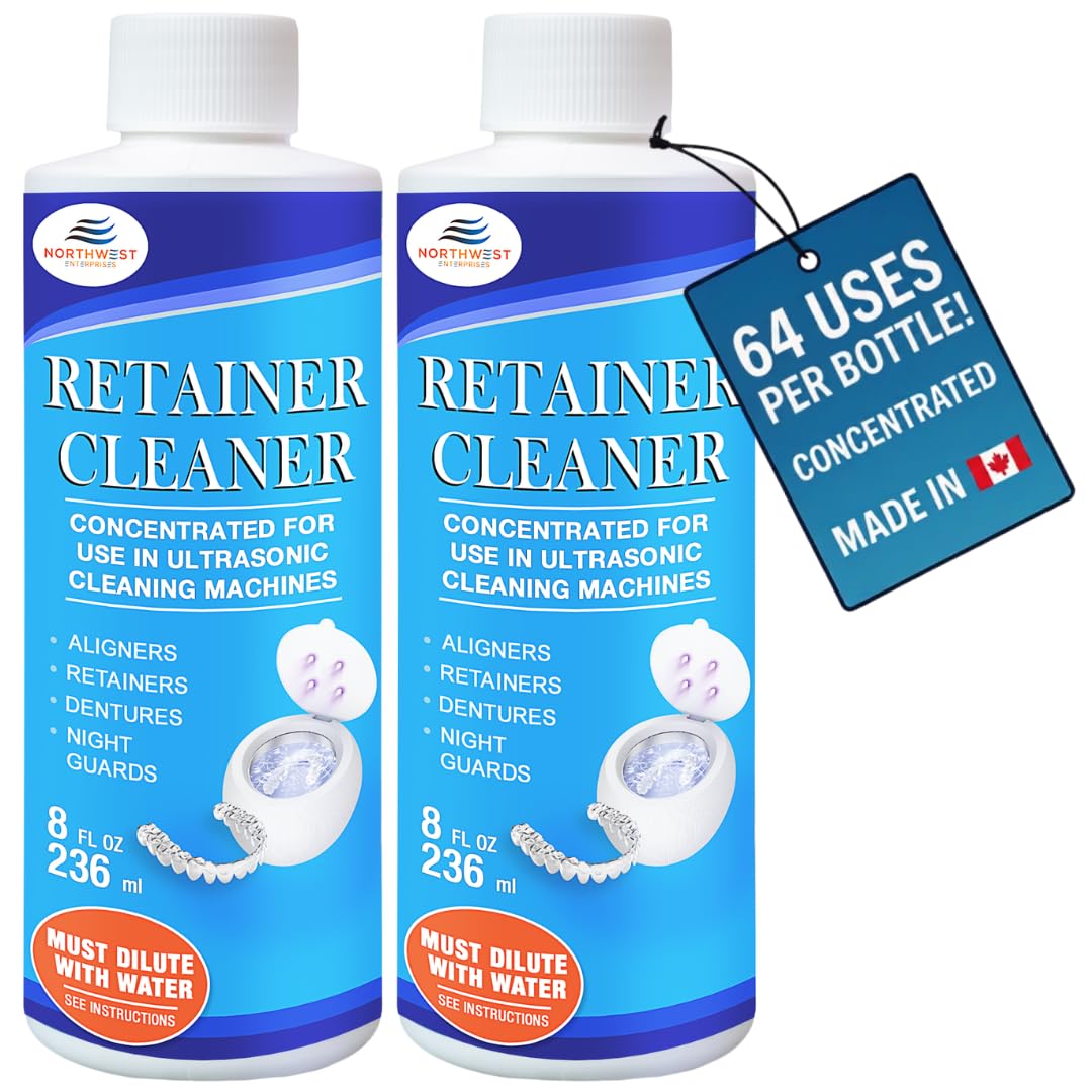 Two bottles of HighMark Retainer Cleaner with a blue promotional hangtag on a white background.