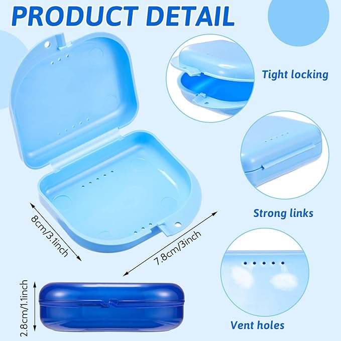 Maxdot 300 Pack Retainer Cases Bulk with Vent Holes Orthodontic Mouth Guard Case 12 Colors Denture Container Multicolor Dental Storage Box for Travel Dentist Office