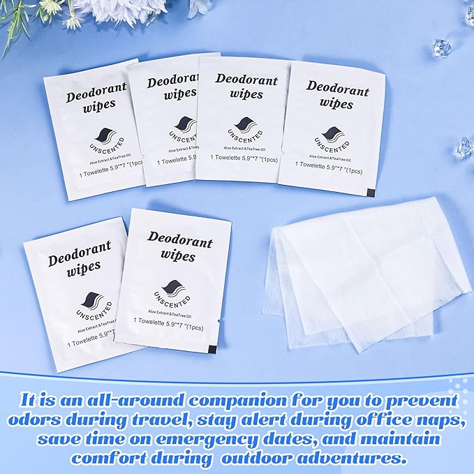 Travel Deodorant Wipes Individually Wrapped,Body Wipes to Clean Skin for Women Men（Unscented,pack of 100)