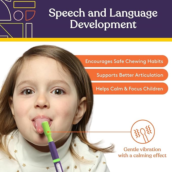 Special Supplies Rechargeable Buzz Buddy Oral Motor Stimulation kit with 12 Soft Textured Interchangeable Heads, Calm Sensory Needs, Support Speech, and Stimulate Self Feeding, Gentle Vibrations