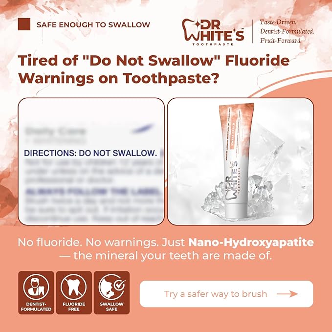 Dr. White’s Fluoride-Free nHA Toothpaste; Dentist-Formulated, Nano Hydroxyapatite + Xylitol, Sensitivity Relief Complex™, Mint-Free, Enamel Safe, Swallow-Safe (3.5 Oz, Sweet Peach)