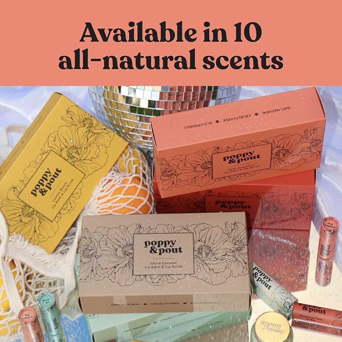 Poppy & Pout Lip Care Set | Lip Balm & Scrub | Sustainable Cardboard Tubes & Glass Jars, All Natural, Beeswax, Coconut Oil, Cruelty Free, Exfoliating & Moisturizing Lip Treatment (Wild Honey)