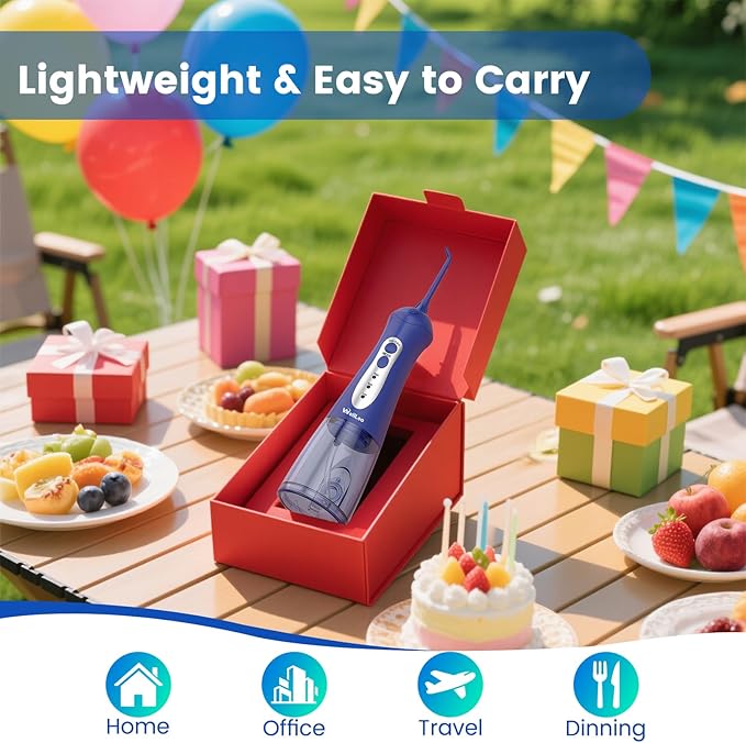 Water Flosser for Teeth, Portable Oral Irrigator Rechargeable Water Dental Flosser Pick with High Pressure 5 Jet Tips, IPX7 Travel Water Flossing for Brace Teeth Cleaner Gum Care