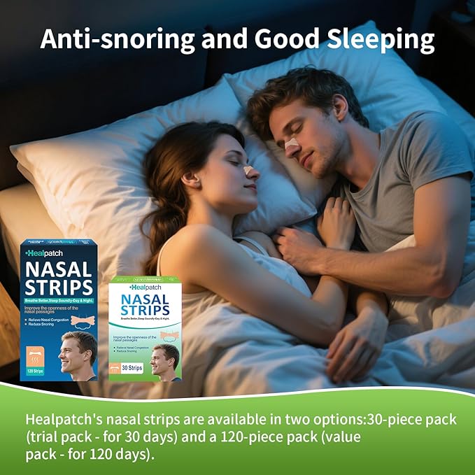 Nasal Strips for Snoring & Breathing Relief | Nose Tape for Nasal Congestion Relief | Effective Nose Strips to Open Airway, Improve Sleep & Anti Snoring (30 Packs)