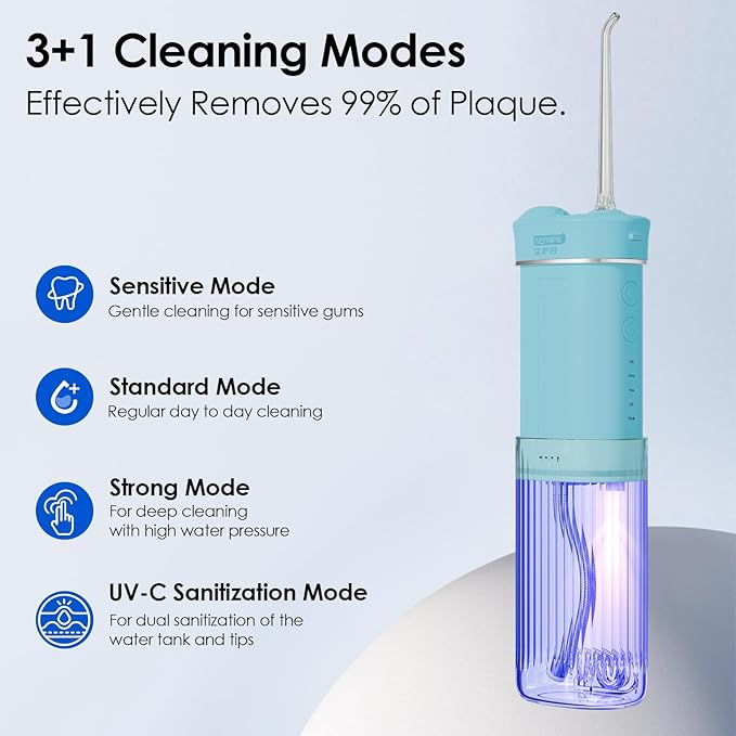 Portable Eco-Friendly Water Flosser 225ML Long-Lasting Endurance Travel Oral Irrigator for Gum Care/Implants/Braces (Green)