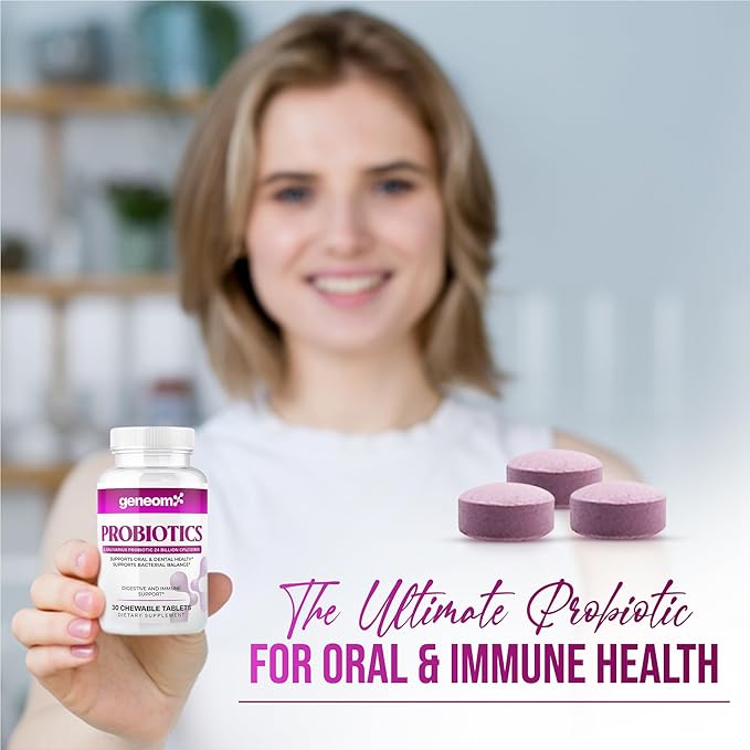 Probiotics L. Salivarius 24 Billion CFU – Supports Oral, Digestive & Immune Health – Chewable Tablets for Better Gut Health, Bacterial Balance, Non-GMO, Gluten Free, Vegan – 30 Count