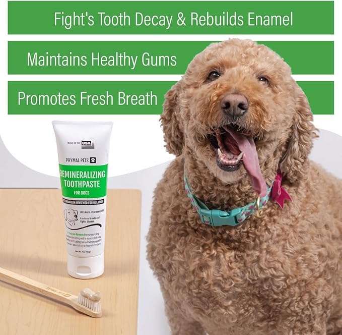 Prymal Pets Remineralizing Dog Toothpaste with Nano-Hydroxyapatite – Bacon Flavor, Fluoride-Free & Safe to Swallow, Veterinarian Reviewed, Made in USA, Fights Plaque & Freshens Breath (4 oz)