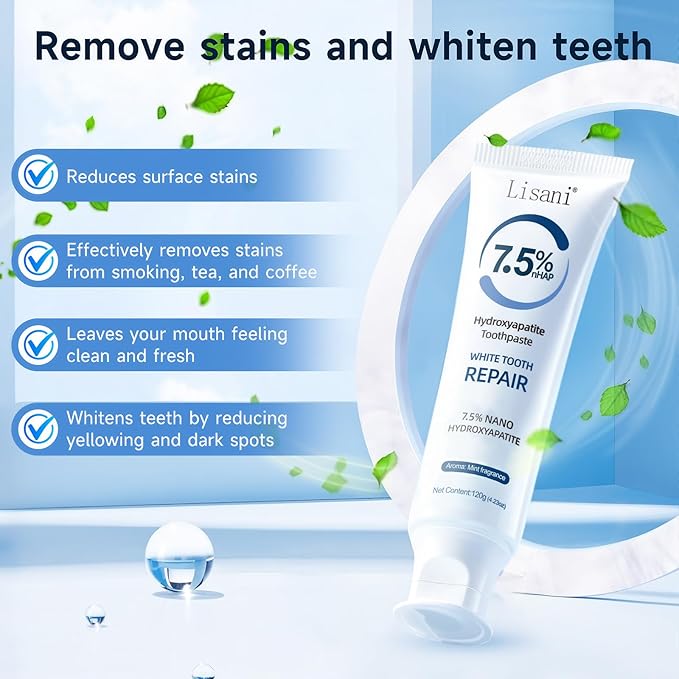 Set 2-Pack Hydroxyapatite Toothpaste for Teeth Remineralization, Enamel Repair, Sensitivity Relief & Whitening Fluoride-Free, Deep Cleaning Care, Fresh Breath