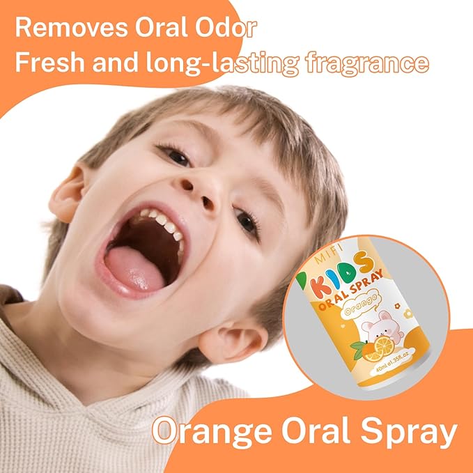 PEGO Kids Oral Spray, Toddler Toothpaste Helper for Fresh Breath,Fruit-Flavored & Portable, for Baby's Daily Oral Care (2Pack, Orange)