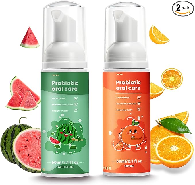 Kids Foam Fluoride Free Toothpaste with Watermelon and Orange Mint Flavor, Toddler Natural Teeth Deep Cleaning Toothpaste for U Shaped Toothbrush