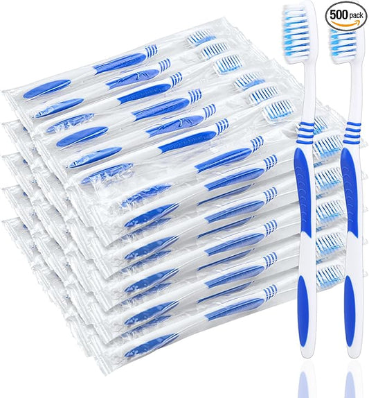 500 Prepasted Disposable Toothbrushes Individually Wrapped Pre Pasted Toothbrushes Soft Bristle Travel Tooth Brush Single Use Wrapped for Hotel, Camping, Travel and Gift for The Homeless